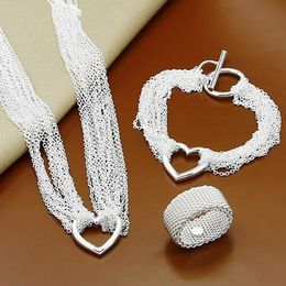 Bruiloft sieraden sets juwelenop 925 sterling zilveren ketting hart ketting armbandringen ingesteld voor vrouwelijke designer geschenken H240504
