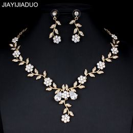 Bruiloft sieraden sets Jiayijiaduo klassieke bruidsjuwelensets voor damesjurken accessoires kubieke ketting oorbellen set gouden kleur trouwjurken 230313