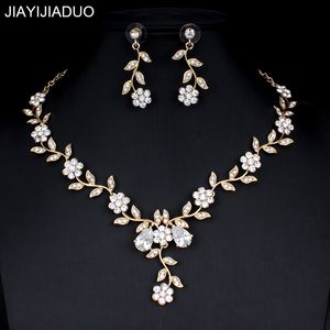 Bruiloft Sieraden Sets jiayijiaduo Klassieke Bruidssieraden voor Dames Jurken Accessoires Kubieke Ketting Oorbellen Set Goud Kleur 230804