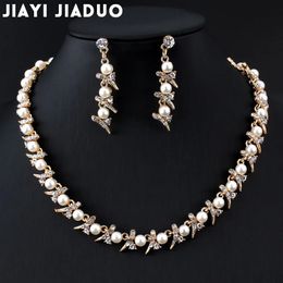 Bruiloft Sieraden Sets jiayijiaduo imitatie Parel Ketting oorbellen set goudkleur haar sieraden handel Drop Vrouwen Kostuum 231116