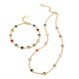 Bruiloft sieraden sets Jinhui t s Bejeweled armband ketting set voor vrouwen roestvrij staal 12 verjaardagssteen kleurrijke kristallen kettingarmbanden 230804