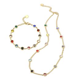Ensembles de bijoux de mariage JINHUI T S Bracelet à bijoux ensemble de collier pour femmes en acier inoxydable 12 anniversaire pierre colorée cristal chaîne Bracelets 231025