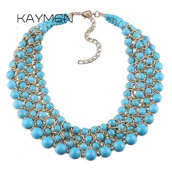 Conjuntos de joyería de boda Kaymen Moda Imitación Turquesa Soportes Tejiendo Collar Llamativo para Mujeres Hecho a mano con cuentas Gargantillas gruesas al por mayor 230928