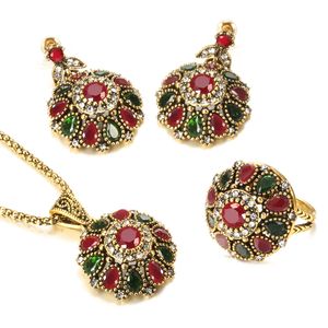 Ensembles de bijoux de mariage Kinel ethnique mariée cristal fleur boucle d'oreille bague mode antique collier en or pour les femmes Boho en gros 230909