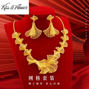 Conjuntos de joyería de boda KISS FLOWER 24KT Gold Set para mujer Flower Net Collar Pendientes Novia Joyería fina Venta al por mayor Regalo de fiesta JS29 230729