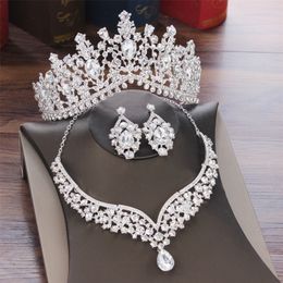 Bruiloft sieraden sets kmvexo barokke kristalwater druppel bruids tiaras kroon ketting oorbellen bruid dubai set 221109