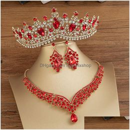 Ensembles de bijoux de mariage kmvexo magnifique Crystal AB AB Fashion Fashion Tiaras Boucles d'oreilles Colliers pour femmes Drop Livrot Dhkjr