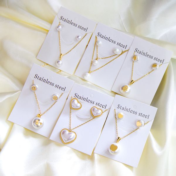 Ensembles de bijoux de mariage mode coréenne en acier inoxydable boucle d'oreille pendentif collier ensemble perle cubique zircone pour les femmes en gros 230808