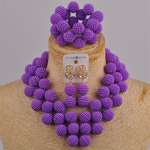 Ensembles de bijoux de mariage Laanc dernier ensemble de bijoux africains violets pour femmes nigérianes perles de mariage collier et boucles d'oreilles JXZ006 231208