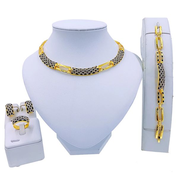 Ensembles de bijoux de mariage Liffly luxe Dubai couleur or cristal ensemble pour femmes noir émail colliers boucles d'oreilles bijoux de mariée africaine 231216