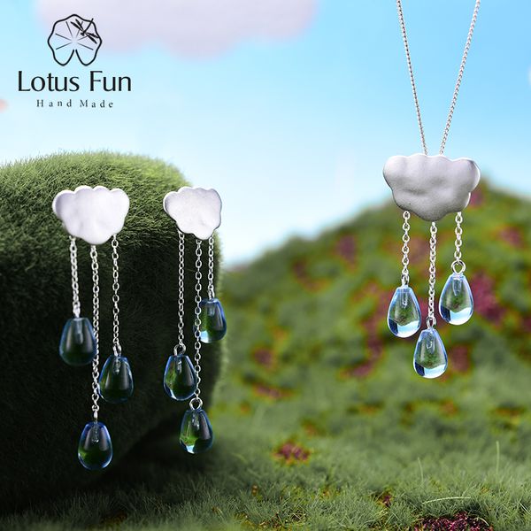 Conjuntos de joyas de boda Lotus Fun Real 925 Plata de ley Hecho a mano Fina Nube étnica Conjunto de borlas largas con pendiente de gota Collar colgante 230729