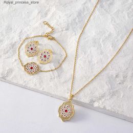 Ensembles de bijoux de mariage Luizada février 2023 nouvelle mode haute qualité en acier inoxydable femmes ensemble de bijoux Banquet rubis collier bijoux accessoires Q240316