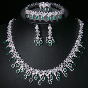 Bruiloft Sieraden Sets Luxe 4 stuks Bruids Groene Steen Kristal AAA Zirconia Feestjurk Fijne Sieraden Set voor Vrouwen 231128