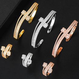 Hochzeit Schmuck Sets Luxus DIY Trend CZ Armreif Ring Set Mode Schmuck Sets Für Frauen Hochzeit Engagement brincos para as mulheres 230928