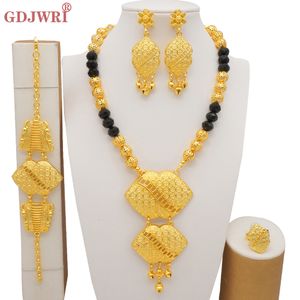 Ensembles de bijoux de mariage de luxe Dubaï Or Couleur Ensembles de bijoux Africain Indien Éthiopie Cadeaux De Mariage De Mariée Fête Pour Les Femmes Collier Boucles D'oreilles Ensemble De Bijoux 230518