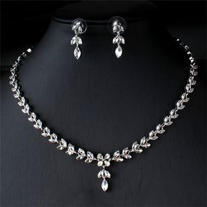 Ensembles de bijoux de mariage de luxe élégant bleu rouge cristal arbre feuille ensembles de bijoux de mariée couleur argent alliage goutte boucle d'oreille collier ensembles pour les femmes 230313