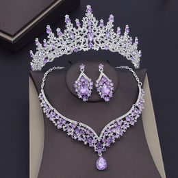 Ensembles de bijoux de mariage Ensembles de cristal violet de luxe Ensembles de bijoux de mariée pour femmes Couronne Boucle d'oreille Collier Diadèmes de mariage Mariée Dubaï Ensembles de bijoux 230313