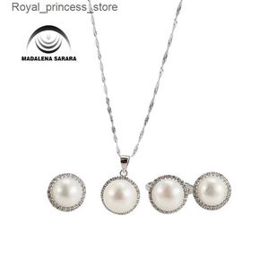 Ensembles de bijoux de mariage MADALENA SARARA 8mm perle d'eau douce S925 galvanisé pendentif chaîne collier ensemble de bijoux Q240316