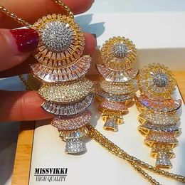 Ensembles de bijoux de mariage Missvikki magnifique grand pendentif collier boucles d'oreilles de luxe à la mode de haute qualité cubique Zircon accessoires 230922