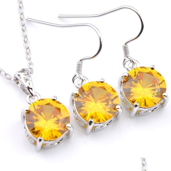 Ensembles de bijoux de mariage Mélange 1 Set Bijoux de vacances classiques Feu rond en forme de cristal jaune Zircone 925 Sterling Sier Pendentifs Boucles d'oreilles D Dhczx