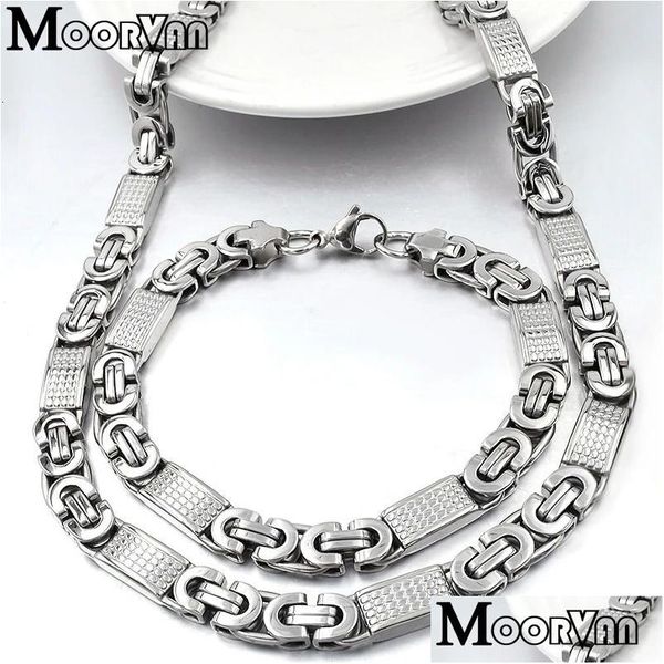 Ensembles de bijoux de mariage Ensemble de bijoux Moorvan pour hommes Cadeau Cool Sier Couleur Chaîne Lien Collier Bracelet Homme Mode Style Carré En Forme Vj Dhcjz