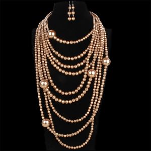 Ensembles de bijoux de mariage multicouche collier de chaîne de perles pour les femmes bavoir collier de perles accessoires indiens nigérians incroyable africain 220916