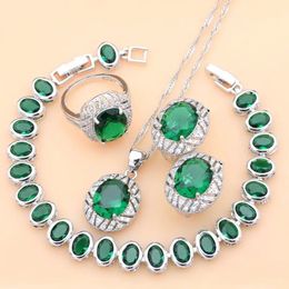 Conjuntos de joyería de boda Esmeralda verde natural 925 Pendientes de aro de plata Novia Mujeres Wdding Collar de joyería fina Conjunto Gota 231012
