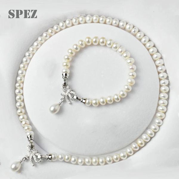 Ensembles de bijoux de mariage ensembles de perles naturelles 100% vraies perles d'eau douce pendentif collier Bracelet pour femmes bijoux cadeau de mode SPEZ 231108