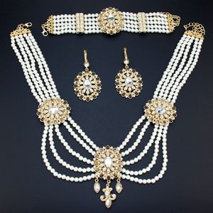 Ensembles de bijoux de mariage Neovisson 18K Or Couleur Maroc Luxuriant Mariée Perle Collier De Perles Boucle D'oreille Bracelet Pour Les Femmes 230804