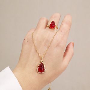 Ensembles de bijoux de mariage ne se fanent jamais chaîne en acier inoxydable collier de jade rubis rouge naturel brillant glacé pierre naturelle gourde calebasse pendentif collier 230808