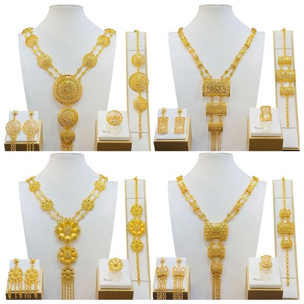 Ensembles de bijoux de mariage Nigéria indien ensembles de bijoux de mariée pour les femmes mariage éthiopien plaqué or 24K collier et boucle d'oreille bijoux marocains cadeau de Dubaï 230727