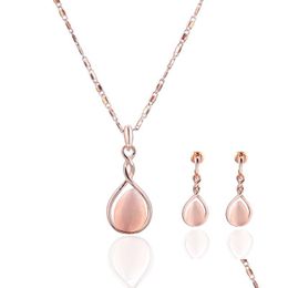 Ensembles de bijoux de mariage Opal Ensemble 2 pièces Collier de mariage et boucles d'oreilles bijoux Bridal Bride Bridesmaid Gift 12pcs Drop Delivery Sets DHXJ3