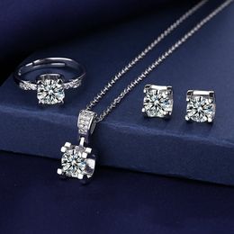 Bruiloft sieraden sets os -hoofd diamanten sieraden set 925 sterling zilveren feest trouwringen oorbellen ketting voor vrouwen bruids sets cadeau 230516