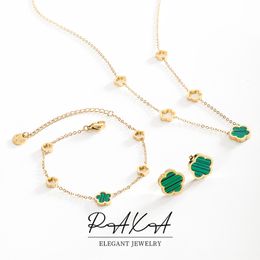Ensembles de bijoux de mariage PAXA luxe élégant vert blanc coquille fleur boucles d'oreilles collier Bracelets étanche en acier inoxydable pour les femmes cadeaux 230909