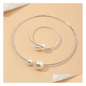 Conjuntos de joyería de boda Perla y diamante Novia Collares Pulsera Joya Conjunto Gsfs018 Moda Mujer Regalo Traje de dos piezas Entrega de gota Dh5Sg