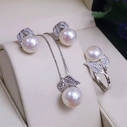 Ensembles de bijoux de mariage Boucles d'oreilles en perles Collier Pendentif Bague pour femmes Naturel d'eau douce Perle blanche Ensemble de bijoux 925 Ensembles de bijoux en argent sterling Cadeau 231204