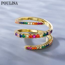 Ensembles de bijoux de mariage Poulisa Cincin Warna Emas Zircon CZ Warna warni Geometris Hadiah Pesta Pesona Jari Pelangi Zirkon Terbuka Berwarna 230907