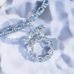 Set di gioielli da sposa Romantico set di diamanti acquamarina da laboratorio in oro bianco 14 carati Collana di orecchini di fidanzamento per le donne Regalo di promessa nuziale 230729