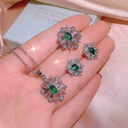 Bruiloft sieraden sets s925 zilveren voortreffelijke mode charmante smaragd ring hanger ketting set dames luxe feest moeders dag cadeau h240426
