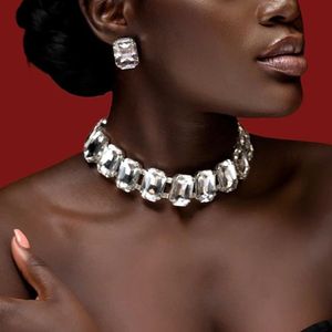 Bruiloft Sieraden Sets Stonefans Overdreven Vierkante Choker Ketting Set Trend 2023 Grote Kristallen Stud Oorbel 231219