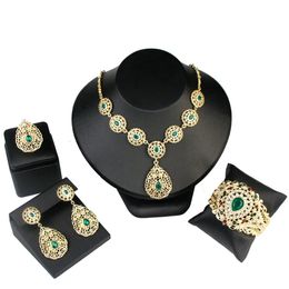 Bruiloft Sieraden Sets Sunspicems Algerije Marokko Bruids Sieraden Sets Voor Vrouwen Kristal Bruiloft Bijoux Indiase Goud Kleur Bangle Ring Oorbel Ketting 231005