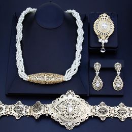 Conjuntos de joyería de boda Sunspicems Chic Marruecos Novia Mujeres Caftán Cinturón Cuentas Gargantilla Collar Broche de cristal Pendiente de gota Argelia Bijoux 231116