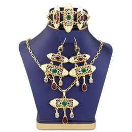 Parures de bijoux de mariage Sunspicems Style ethnique maroc ensembles de bijoux couleur or femmes goutte boucle d'oreille Bracelet à breloques collier arabe mariée bijoux de mariage 230901