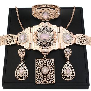 Set di gioielli da sposa Sunspicems Marocco Set di gioielli da sposa Donna Caftano Cintura Catena Polsino Bracciale Orecchini Collana Set Colore oro rosa Bijoux 230901