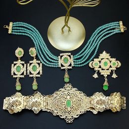 Ensembles de bijoux de mariage Sunspicems maroc Caftan taille ceinture perle collier ras du cou carré boucle d'oreille broche arabe couleur or mariée ensemble de bijoux pour les femmes 231118