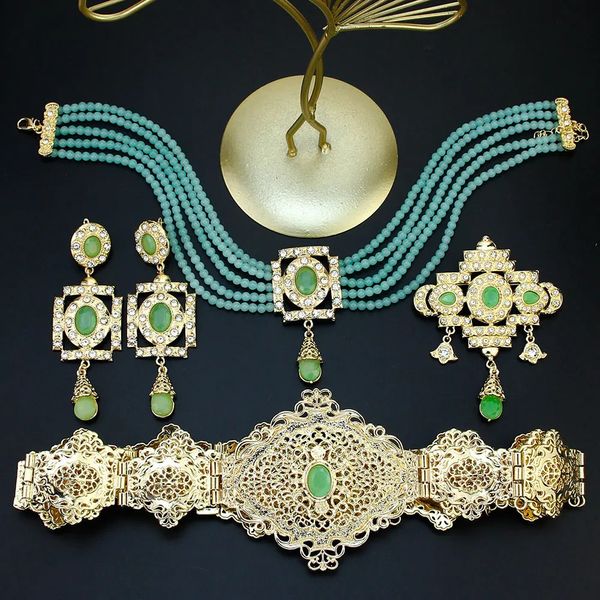 Ensembles de bijoux de mariage Sunspicems maroc Caftan taille ceinture perle collier ras du cou carré boucle d'oreille broche arabe couleur or mariée ensemble de bijoux pour les femmes 231030