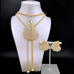Bruiloft sieraden sets trui ketting lange ketting oorbellen set hartvorm hanger verstelbare lengte ensembles de Bijoux italiens 230228