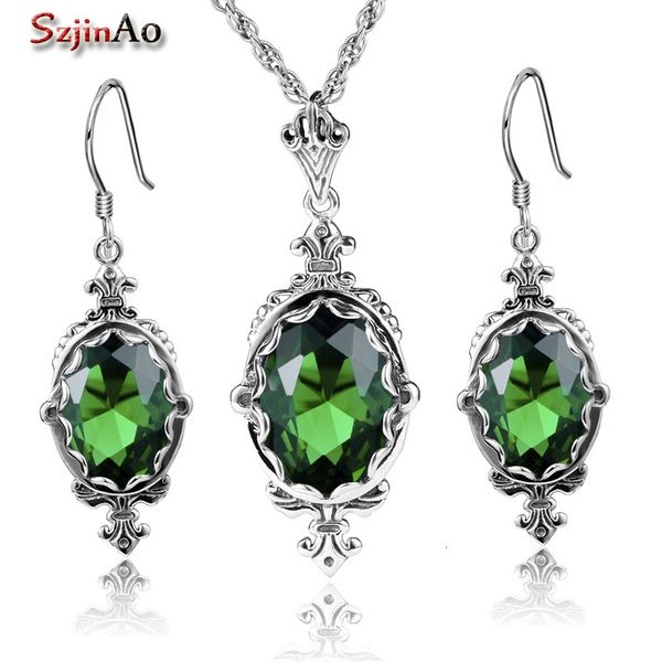 Ensembles de bijoux de mariage Szjinao Cool Design bijoux fantaisie en argent Sterling 925 timbre émeraude mode femmes ensemble pour bijoux de mariage 231128