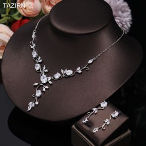 Ensembles de bijoux de mariage TAZIRN AAA zircon cubique 2 pièces ensemble pour femmes CZ cristal boucle d'oreille collier robe de mariée accessoires 230608