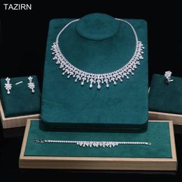 Ensembles de bijoux de mariage TAZIRN Afrique Dubaï Nigeria 5A Zircone cubique 24PCS Ensemble pour les femmes Party Accessoires de cristal de luxe Cadeau 231207